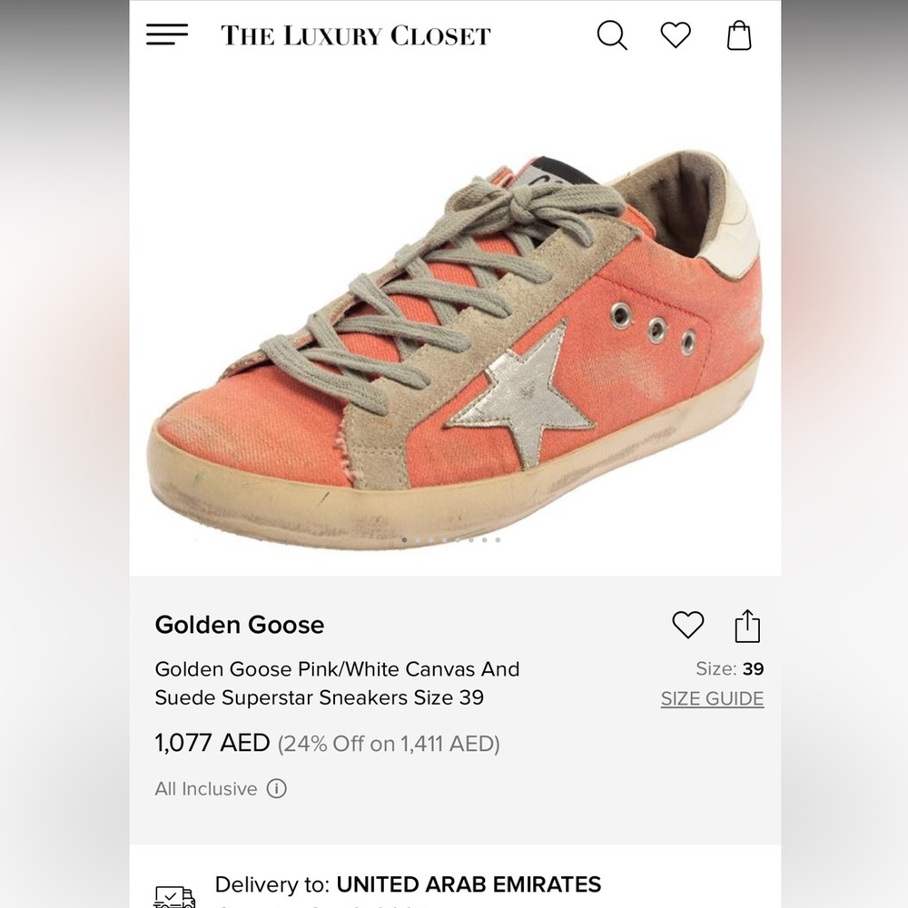 Golden Goose superstar sneaker size 39 color pink